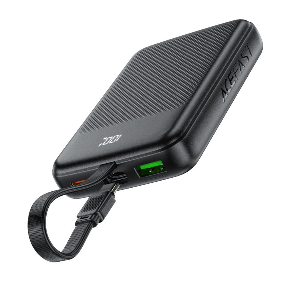 Acefast M13 External Battery, 10000mAh, 22.5W, QC + PD, 1 x USB-A - 2 x USB-C, Black