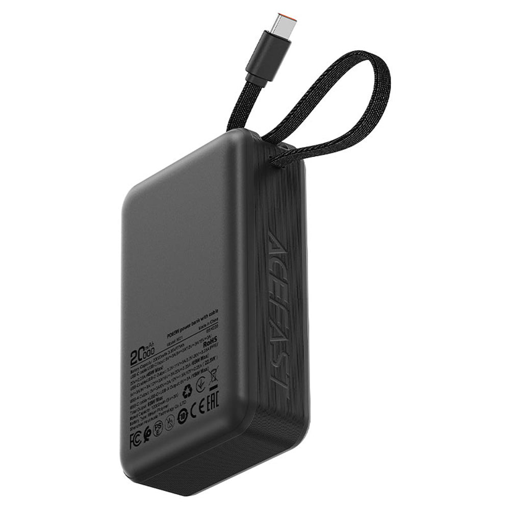 Ulkoinen akku Acefast M21, 20000mAh, 65W, QC + PD, 1 x USB-A - 2 x USB-C, Musta