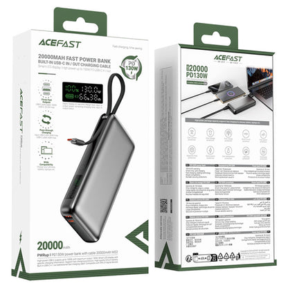 Ulkoinen akku Acefast M22, 20000mAh, 130W, QC + PD, 1 x USB-A - 2 x USB-C, Musta