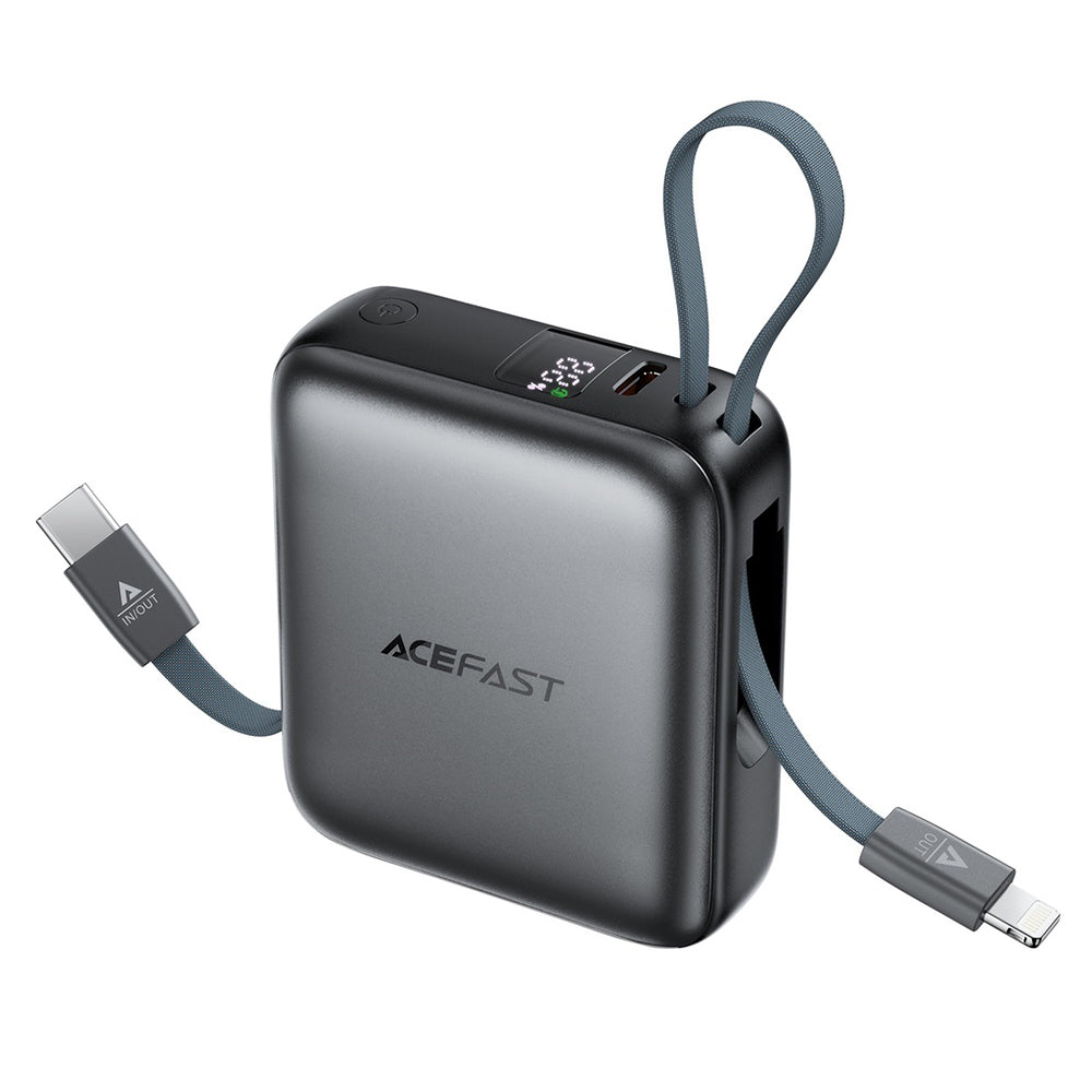Ulkoinen akku Acefast M23, 10000mAh, 22.5W, QC + PD, 1 x Lightning - 2 x USB-C, Harmaa