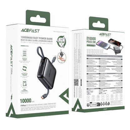 Ulkoinen akku Acefast M23, 10000mAh, 22.5W, QC + PD, 1 x Lightning - 2 x USB-C, Harmaa