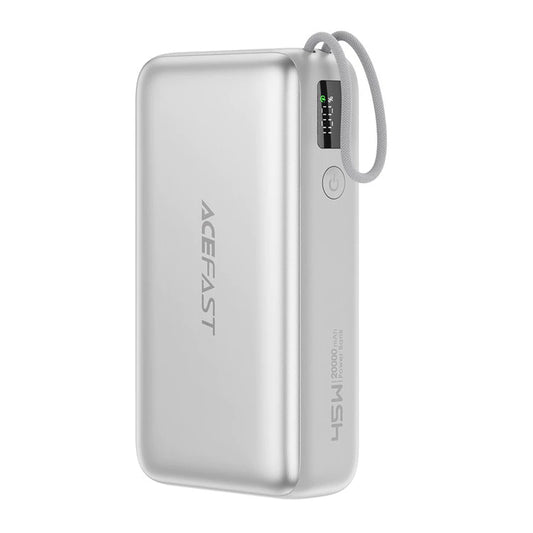 Acefast M34 External Battery, 20000mAh, 45W, QC + PD, 1 x USB-A - 2 x USB-C, Silver
