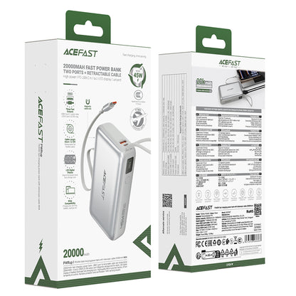 Ulkoinen akku Acefast M34, 20000mAh, 45W, QC + PD, 1 x USB-A - 2 x USB-C, Hopea