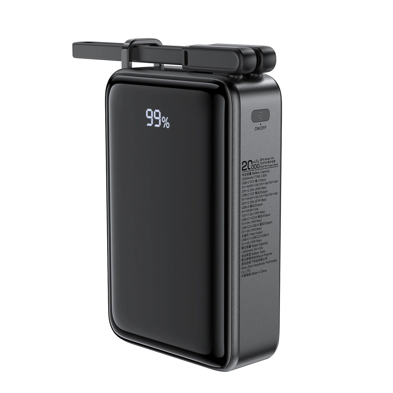 Ulkoinen akku Acefast M4, 20000mAh, 67W, PD, 1 x USB-A - 2 x USB-C, Musta