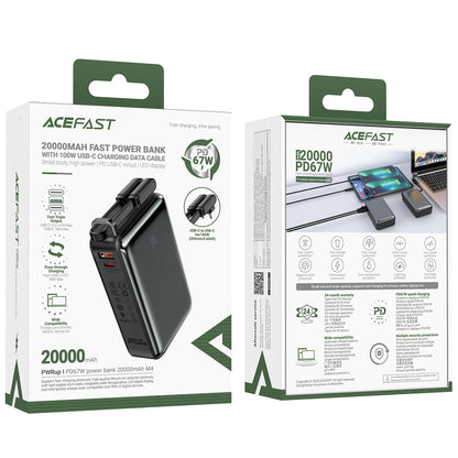 Ulkoinen akku Acefast M4, 20000mAh, 67W, PD, 1 x USB-A - 2 x USB-C, Musta