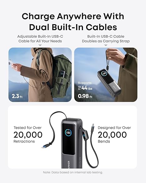 Ankerin ulkoinen akku, 25000mAh, 165W, QC + PD, 1 x USB-A - 3 x USB-C, Harmaa A1695H11