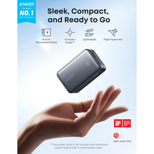 Anker Nano Ulkoinen Akku, 10000mAh, 45W, QC + PD, 1 x USB-A - 1 x USB-C, Musta A1638H11