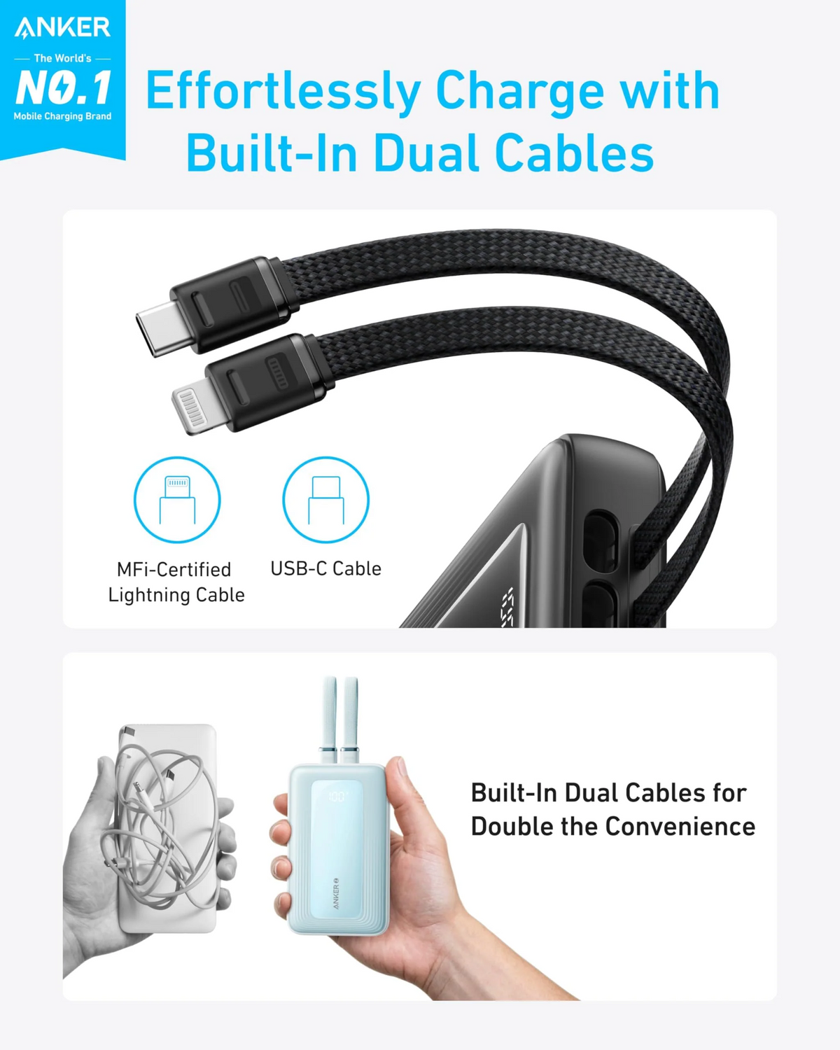 Anker Zolo -varavirtalähde, 20 000 mAh, 30 W, QC + PD, 1 x Lightning - 1 x USB-A - 2 x USB-C, musta A1681012