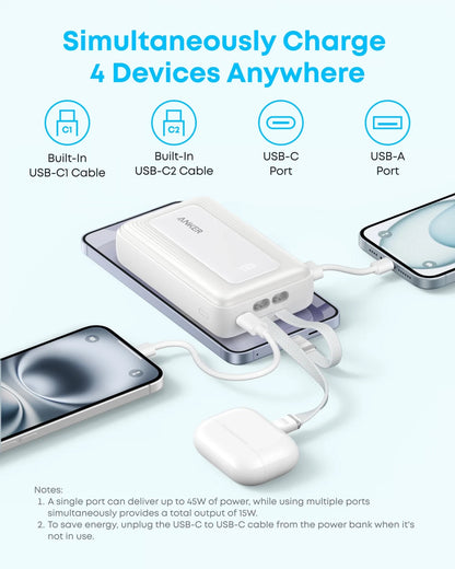 Anker Zolo Power Bank, 20000mAh, 45W, QC + PD, 1 x USB-A - 3 x USB-C, Black A110MH12