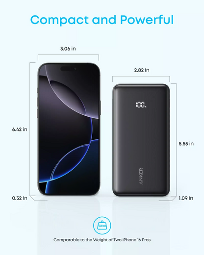 Anker Zolo ulkoinen akku, 20000mAh, 22.5W, QC + PD, 1 x USB-A - 2 x USB-C, Musta A110EH11