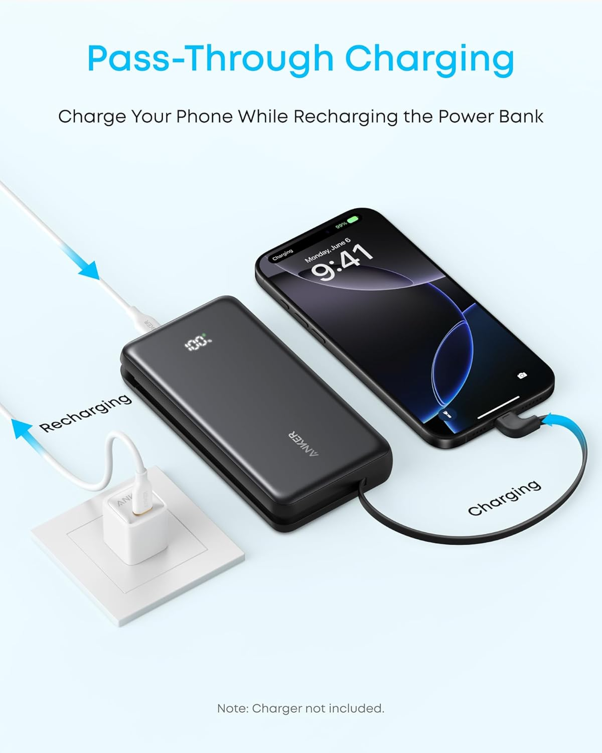 Anker Zolo Ulkoinen Akku, 10000mAh, 22.5W, QC + PD, 1 x USB-A - 2 x USB-C, Musta A110DH11