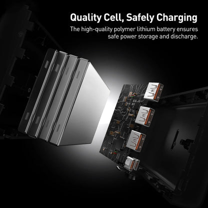 Baseus Adaman ulkoinen akku, 40000mAh, 22.5W, QC + PD, 1 x USB-C - 3 x USB-A, Musta