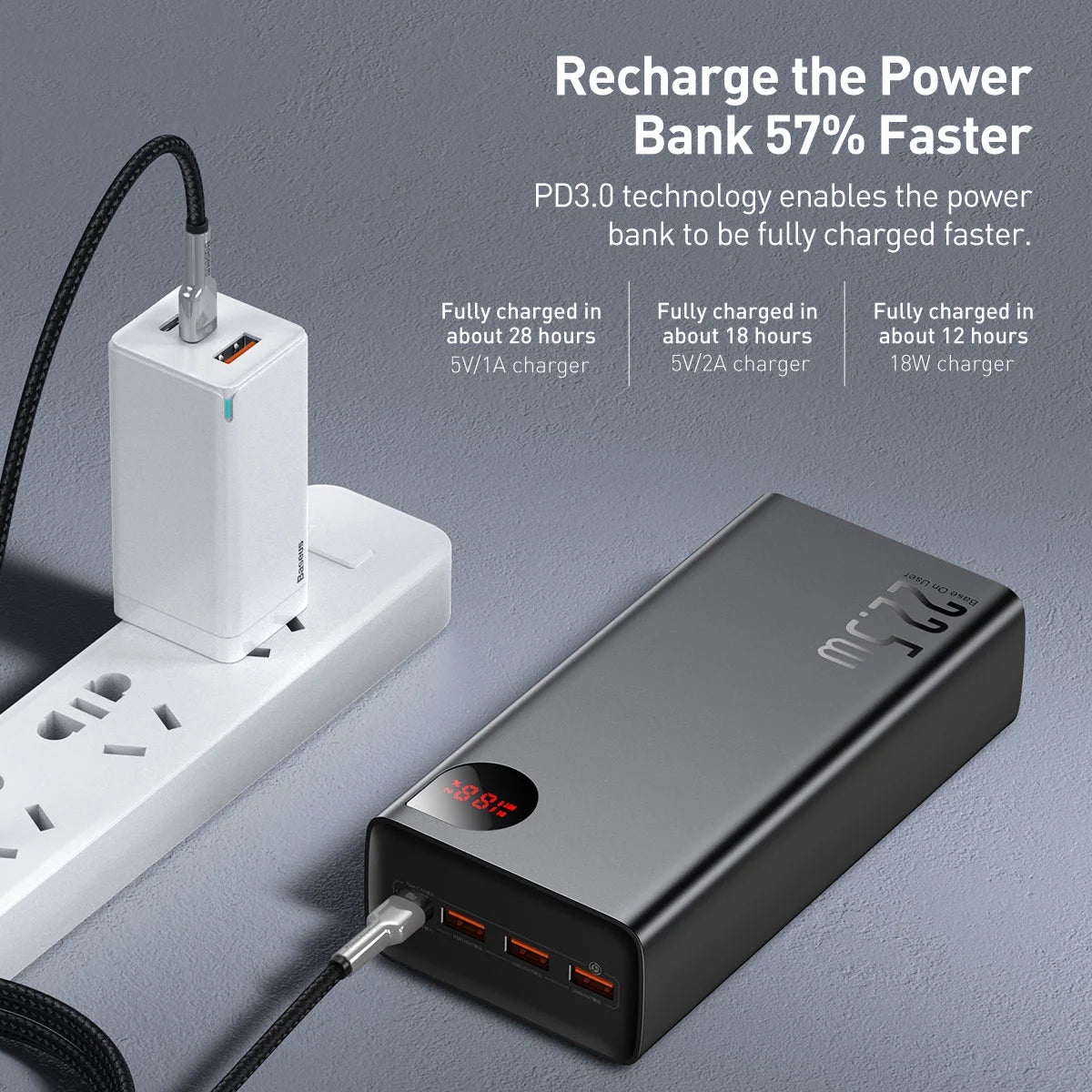 Baseus Adaman ulkoinen akku, 40000mAh, 22.5W, QC + PD, 1 x USB-C - 3 x USB-A, Musta