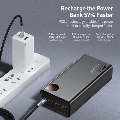 Baseus Adaman ulkoinen akku, 40000mAh, 22.5W, QC + PD, 1 x USB-C - 3 x USB-A, Musta
