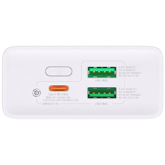 Ulkoinen akku Baseus Adaman2, 20000mAh, 30W, QC + PD, 1 x USB-C - 2 x USB-A, valkoinen PPAD080102