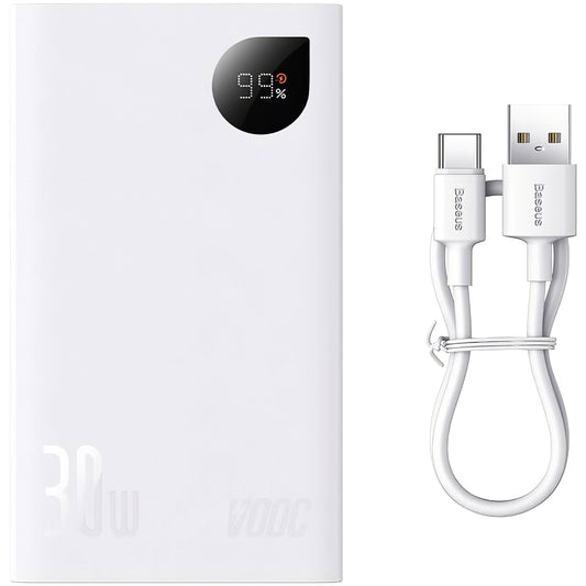 Ulkoinen akku Baseus Adaman2, 20000mAh, 30W, QC + PD, 1 x USB-C - 2 x USB-A, valkoinen PPAD080102
