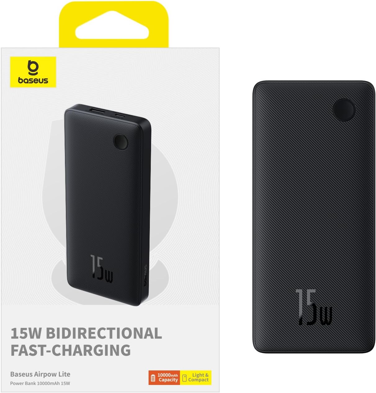 Baseus Airpow Lite ulkoinen akku, 10000mAh, 15W, 1 x USB-A - 1 x USB-C, musta P10067500123-00 