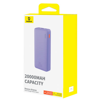 Ulkoinen akku Baseus Airpow, 20000mAh, 20W, QC + PD, 1 x USB-A - 1 x USB-C, Violetti P10022804513-00