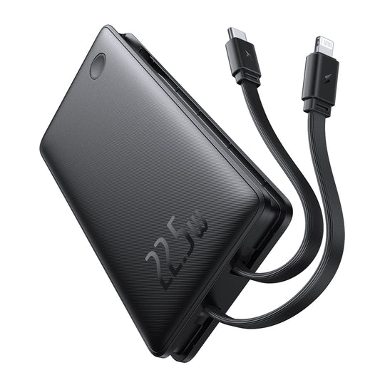 Baseus Airpow Lite -ulkoinen akku, 10000mAh, 22.5W, QC + PD, 1 x Lightning - 1 x USB-A - 2 x USB-C, Musta P10067501123-00