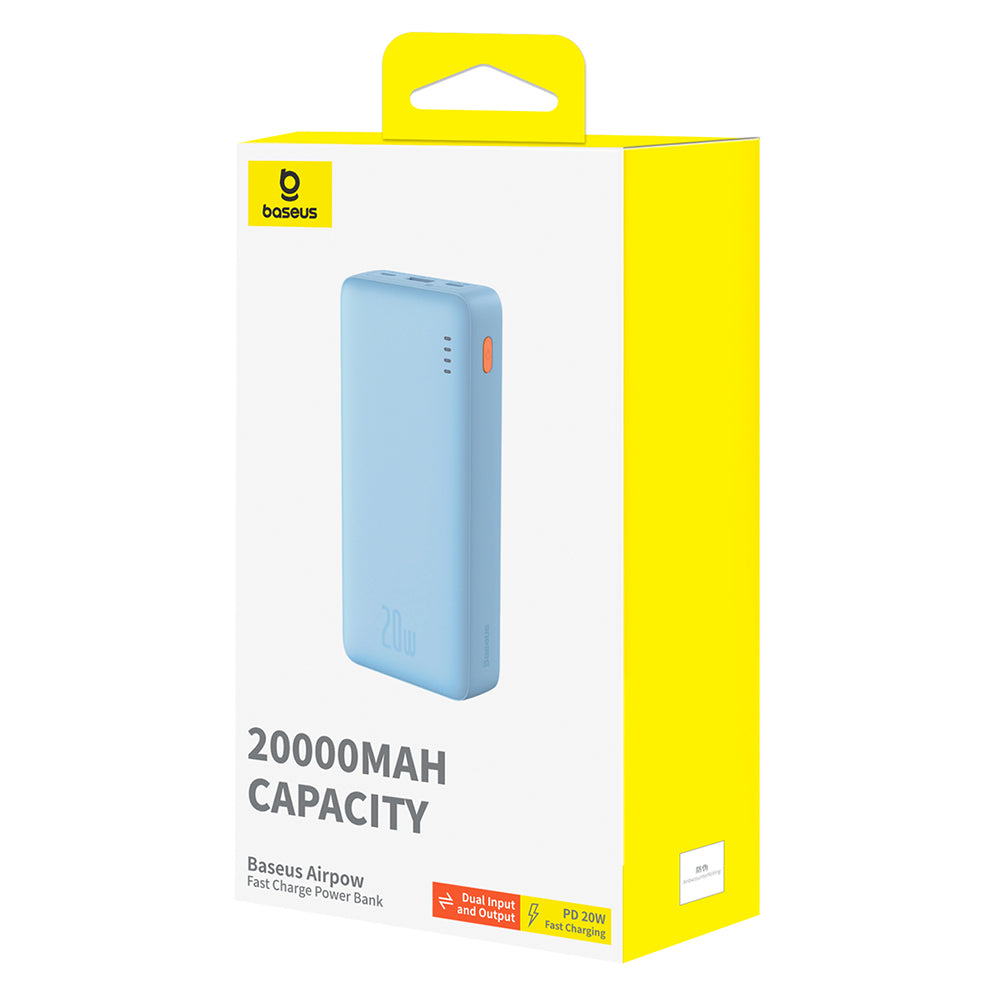 Baseus Airpow Ulkoinen Akku, 20000mAh, 20W, QC + PD, 1 x USB-A - 1 x USB-C, Sininen P10022804313-00
