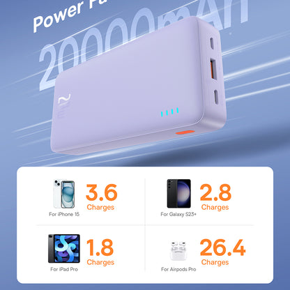 Ulkoinen akku Baseus Airpow, 20000mAh, 20W, QC + PD, 1 x USB-A - 1 x USB-C, Violetti P10022804513-00