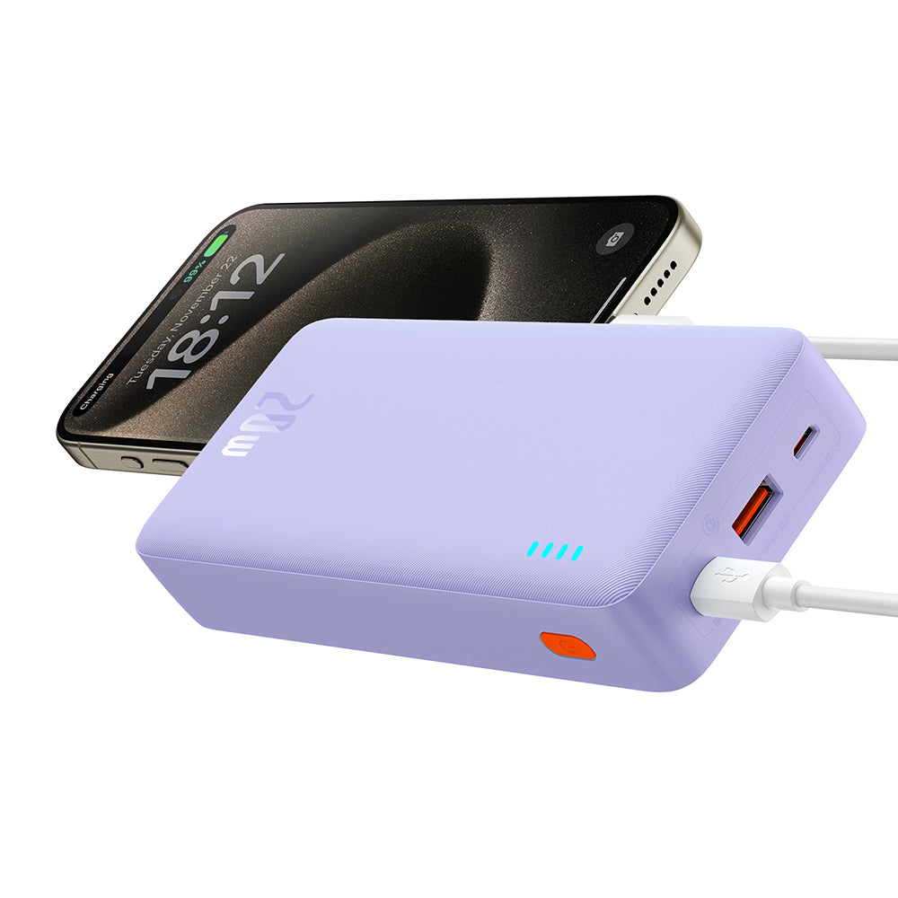 Ulkoinen akku Baseus Airpow, 20000mAh, 20W, QC + PD, 1 x USB-A - 1 x USB-C, Violetti P10022804513-00