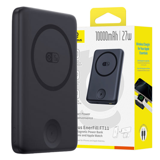 Ulkoinen akku Baseus Bank EnerFill FT11, 10000mAh, 27W, PD + QI + FQI, 2 x QI - 1 x USB-C, Musta P1008210G123-00