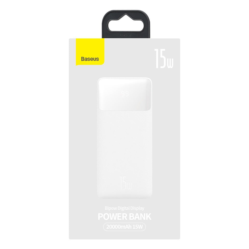 Baseus Bipow ulkoinen akku, 20000mAh, 15W, 1 x USB-C - 2 x USB-A, Valkoinen PPBD050102