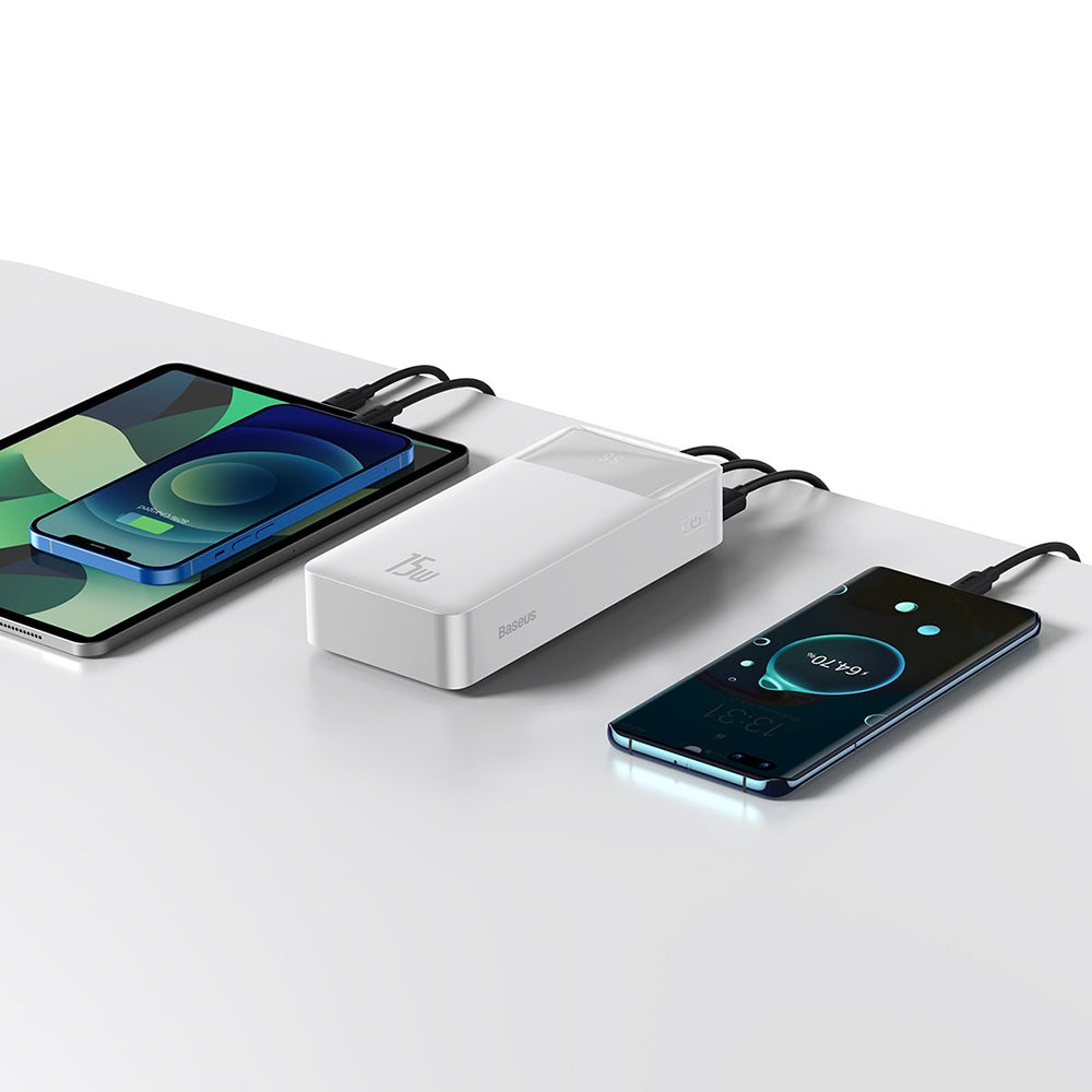 Ulkoinen akku Baseus Bipow, 30000mAh, 15W, 1 x USB-C - 2 x USB-A, Valkoinen PPBD050202