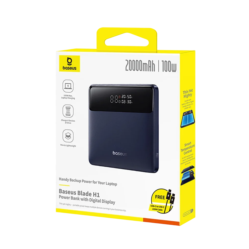 Ulkoinen akku Baseus Blade H1, 20000mAh, 100W, QC + PD, 2 x USB-A - 2 x USB-C, Musta