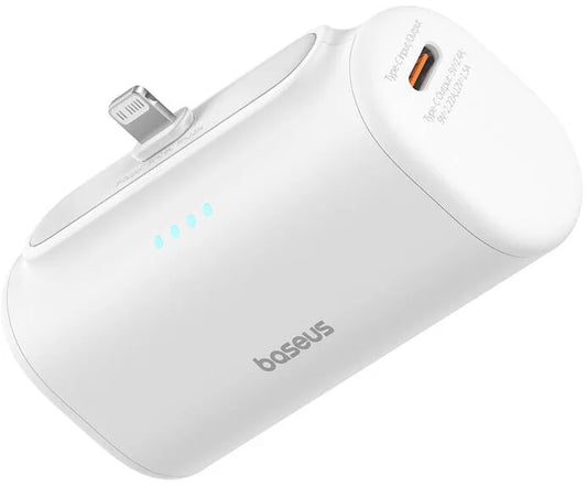 Baseus Compact Ulkoinen Akku, 5000mAh, 20W, PD, 1 x Lightning - 1 x USB-C, Valkoinen P10068307213-00