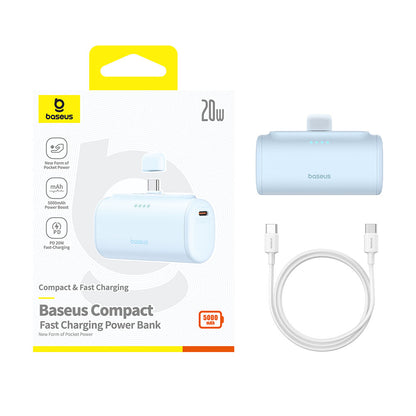 Baseus Compact Ulkoinen Akku, 5000mAh, 20W, PD, 2 x USB-C, Sininen P10068306313-00