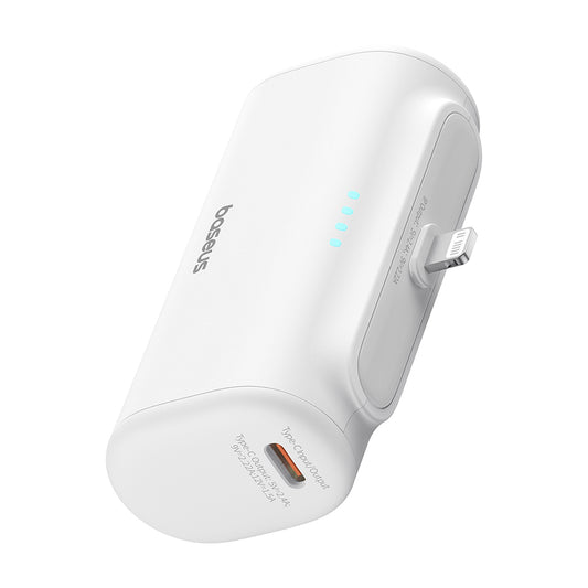 Baseus Compact Ulkoinen Akku, 5000mAh, 20W, PD, 1 x Lightning - 1 x USB-C, Valkoinen P10068307213-00