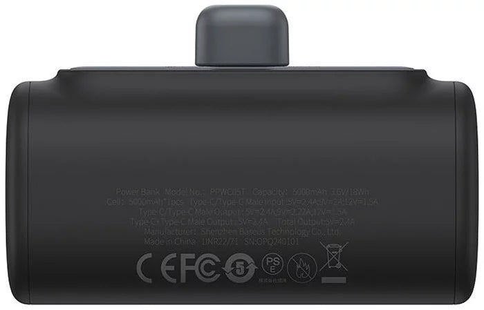 Baseus Compact Ulkoinen Akku, 5000mAh, 20W, PD, 2 x USB-C, Musta P10068306113-00