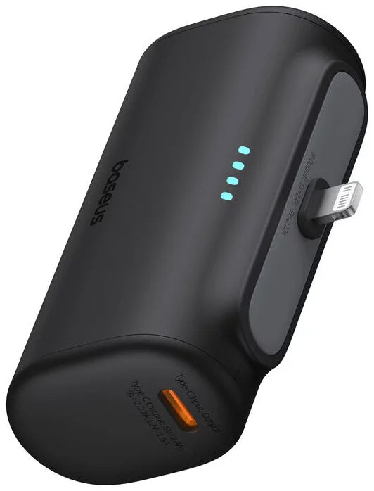 Ulkoinen akku Baseus Compact, 5000mAh, 20W, PD, 1 x Lightning - 1 x USB-C, Musta P10068307113-00