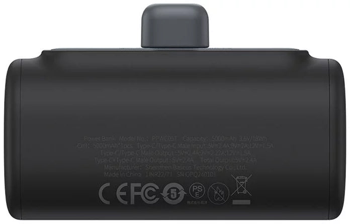 Ulkoinen akku Baseus Compact, 5000mAh, 20W, PD, 1 x Lightning - 1 x USB-C, Musta P10068307113-00