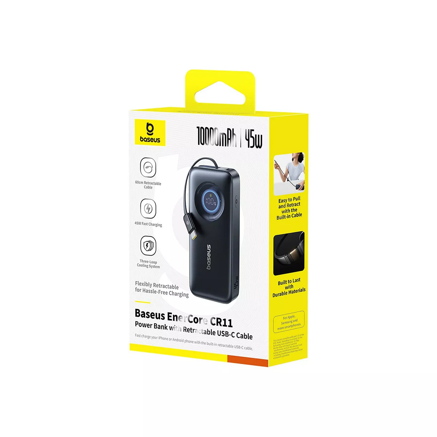 Baseus EnerCore CR11 Ulkoinen Akku, 10000mAh, 45W, PD, 2 x USB-C, Musta E0027G01