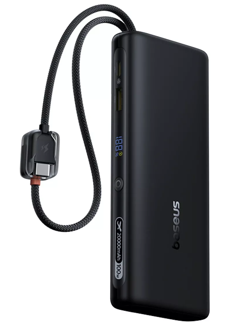 Baseus EnerFill FC41 Ulkoinen Akku, 20000mAh, 100W, QC + PD, 1 x USB-A - 3 x USB-C, Musta E0028N03
