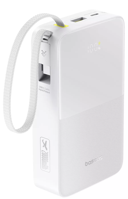 Baseus EnerFill Bipow2 Pro ulkoinen akku, 20000mAh, 22.5W, QC + PD, 1 x USB-A - 2 x USB-C, Valkoinen E0027700