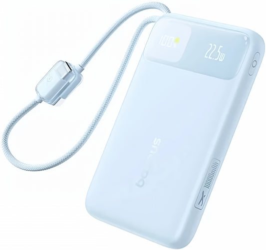 Baseus EnerFill FC11 ulkoinen akku, 10000mAh, 22,5W, QC + PD, 1 x Lightning - 1 x USB-A - 2 x USB-C, Sininen E0027R06