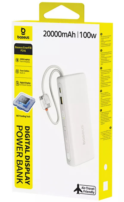 Baseus EnerFill FC41 ulkoinen akku, 20000mAh, 100W, QC + PD, 1 x USB-A - 3 x USB-C, Valkoinen E0028N04
