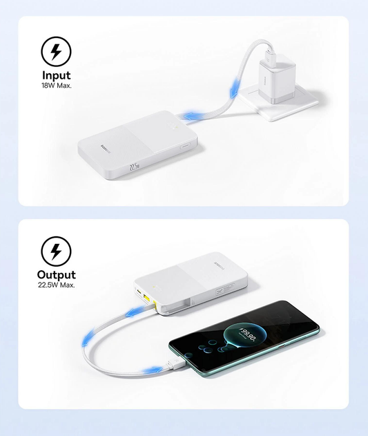 Baseus EnerFill Bipow2 Pro ulkoinen akku, 10000mAh, 22.5W, QC + PD, 1 x USB-A - 2 x USB-C, Valkoinen E0027601