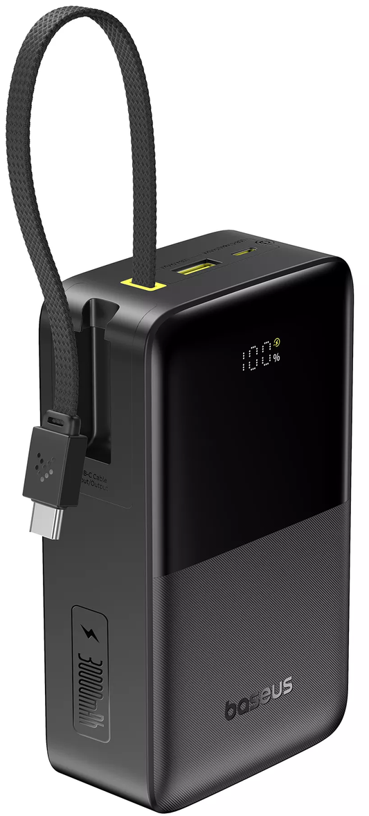 Baseus EnerFill Bipow2 Pro ulkoinen akku, 30000mAh, 22.5W, QC + PD, 1 x USB-A - 2 x USB-C, Musta E0028100