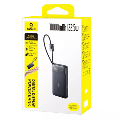 Baseus EnerFill FC11 ulkoinen akku, 10000mAh, 22.5W, QC + PD, 1 x Lightning - 1 x USB-A - 2 x USB-C, Musta E0027R04