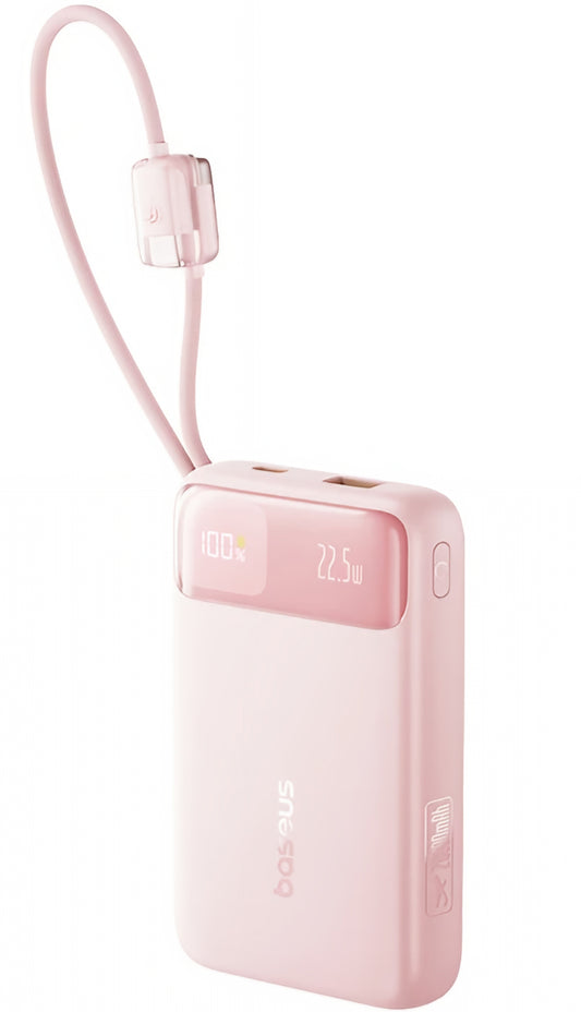 Baseus EnerFill FC11 Ulkoinen Akku, 10000mAh, 22.5W, QC + PD, 1 x Lightning - 1 x USB-A - 2 x USB-C, Vaaleanpunainen E0027R07