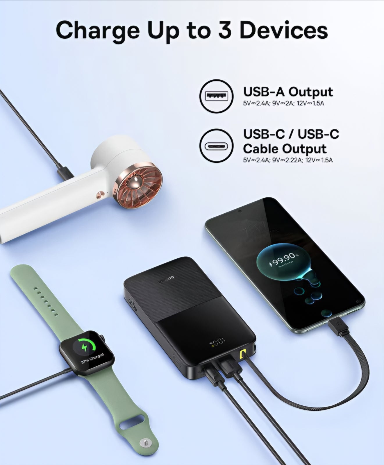 Ulkoinen akku Baseus EnerFill Bipow2 Pro, 10000mAh, 22.5W, QC + PD, 1 x USB-A - 2 x USB-C, Musta E0027600