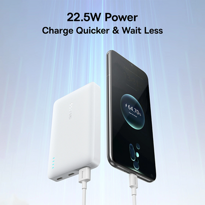Baseus EnerFill FP21 Ulkoinen Akku, 10000mAh, 22.5W, QC + PD, 1 x USB-A - 2 x USB-C, Valkoinen P1008210D213-00