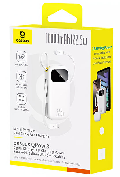 Baseus EnerFill FC31 ulkoinen akku, 10000mAh, 22,5W, QC + PD, 1 x Lightning - 1 x USB-A - 2 x USB-C, Valkoinen P10082106213-00