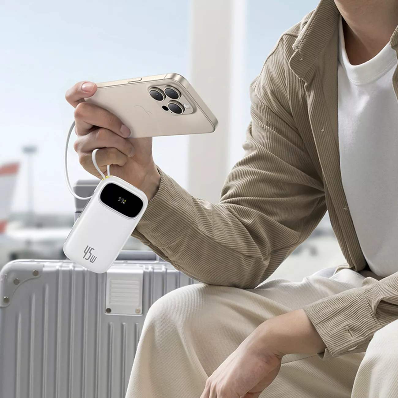 Baseus EnerFill FC31 ulkoinen akku, 20000mAh, 45W, QC + PD, 1 x Lightning - 1 x USB-A - 2 x USB-C, Valkoinen P10082105213-00