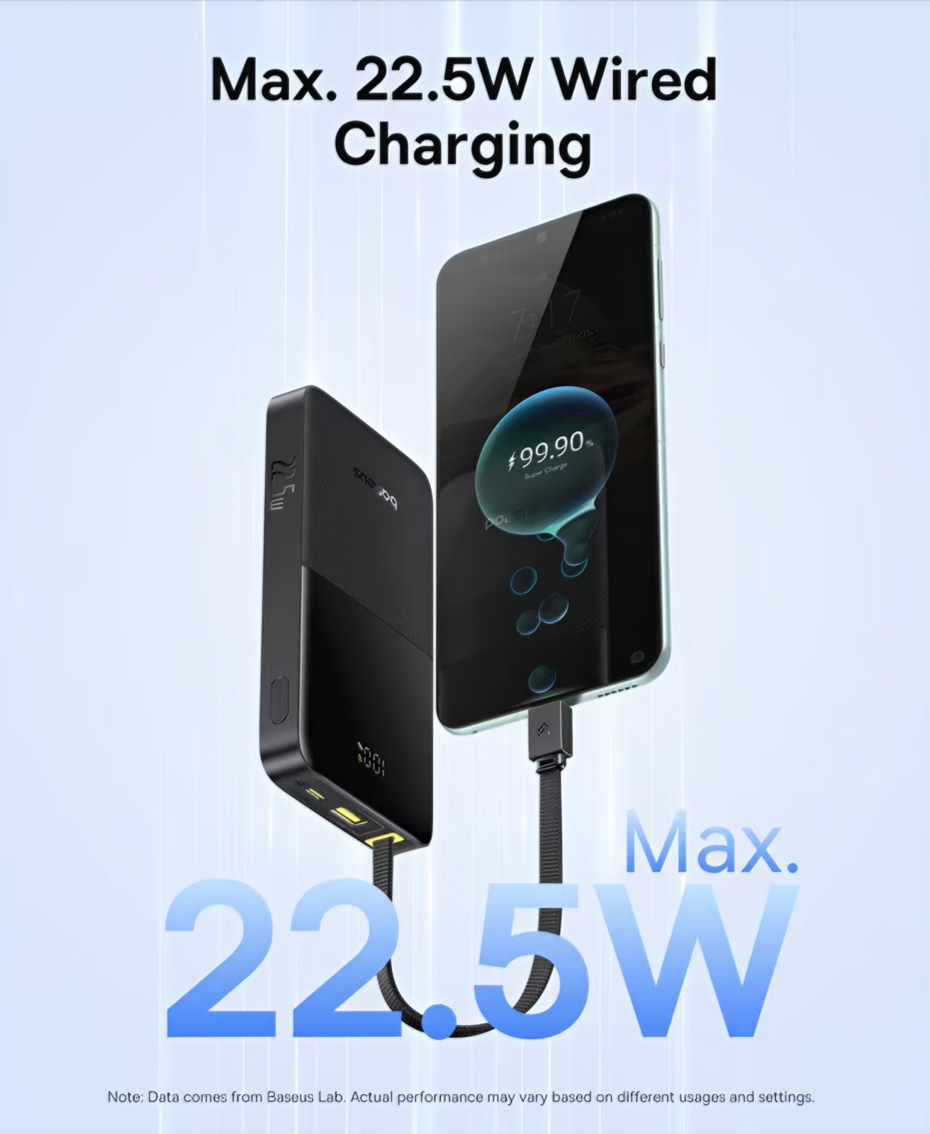 Ulkoinen akku Baseus EnerFill Bipow2 Pro, 10000mAh, 22.5W, QC + PD, 1 x USB-A - 2 x USB-C, Musta E0027600